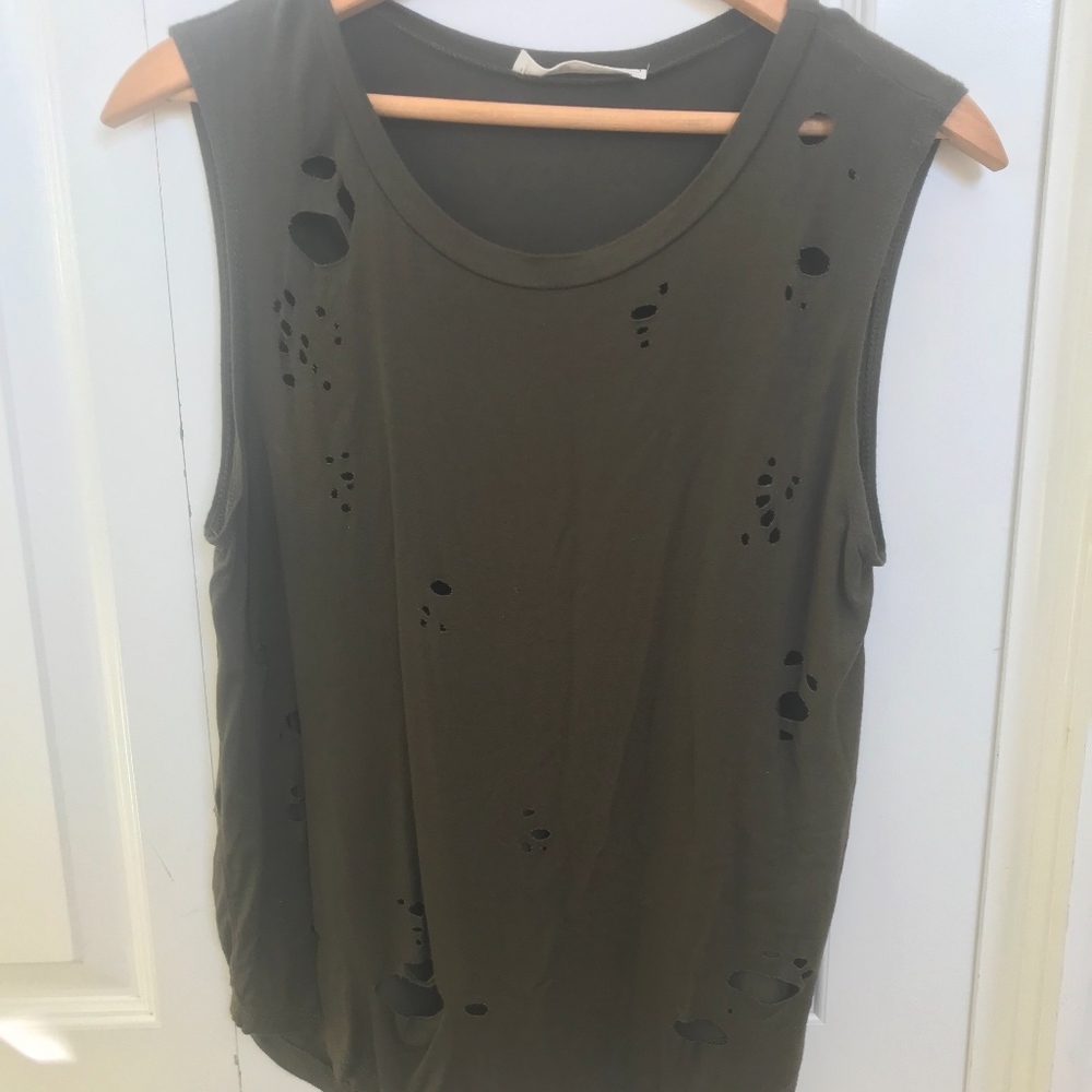Distressed Olive Green Tank